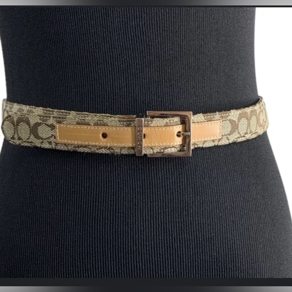 Coach Signature Canvas Leather Belt Tan Brown 34” Never Worn - Picture 1 of 6